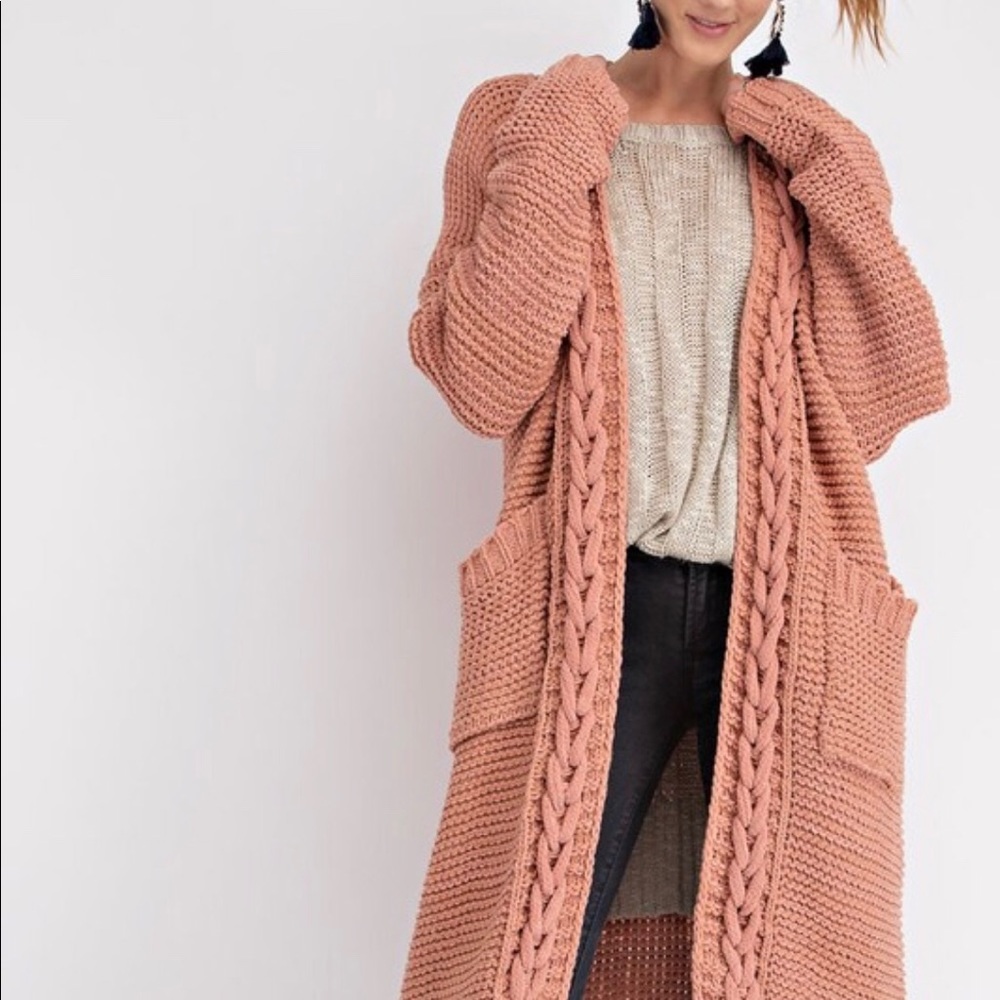 Terra Cotta Long Cardigan Sweater - Picture 2 of 4